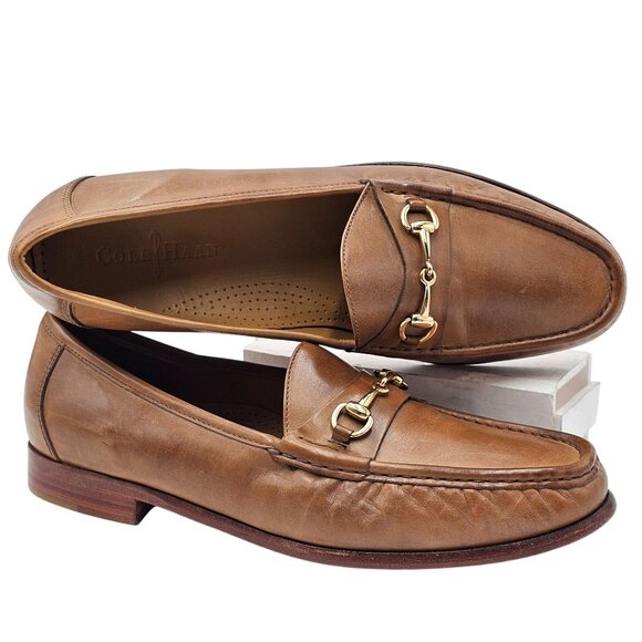 Cole Haan Mens 11.5M Light Brown Tan Gold Horsebit Leather Dress Shoes Loafers - Picture 11 of 14